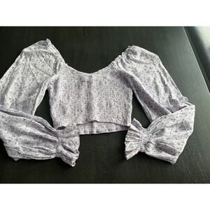Hollister Lavender Floral Smocked Cropped Puff Sleeve Top Women's XS
